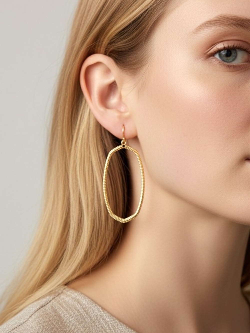 Gold Textured Oval Hoop Earrings - Women Jewelry